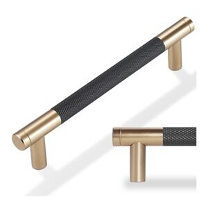 10 Pack 5Inch Kitchen Cabinet Handles Black and Champagne Bronze Knurled